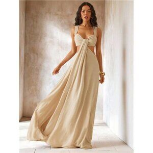 NEW - Apricot Twist Knot Cutout Flowy Maxi Dress Vacation Glam